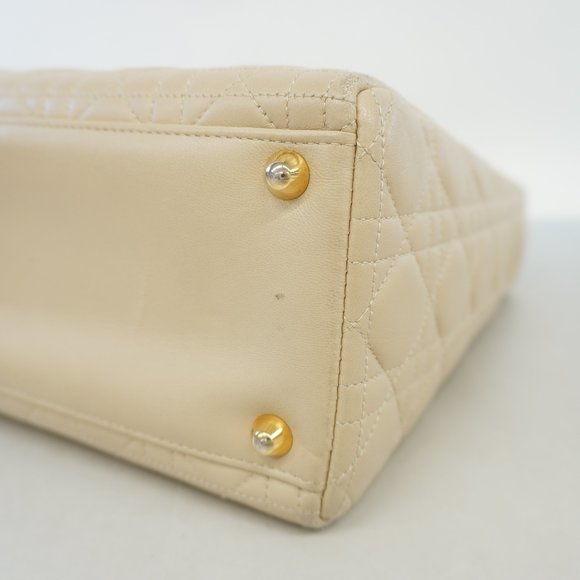 Auth Christian Dior Lady Dior Women's Leather Handbag Beige - Picture 11 of 13